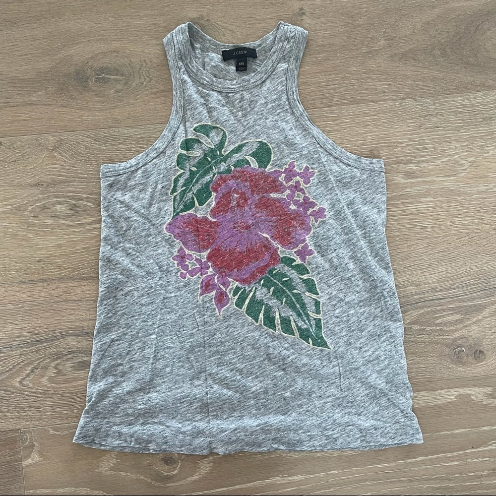 J. Crew gray racerback tank with floral design